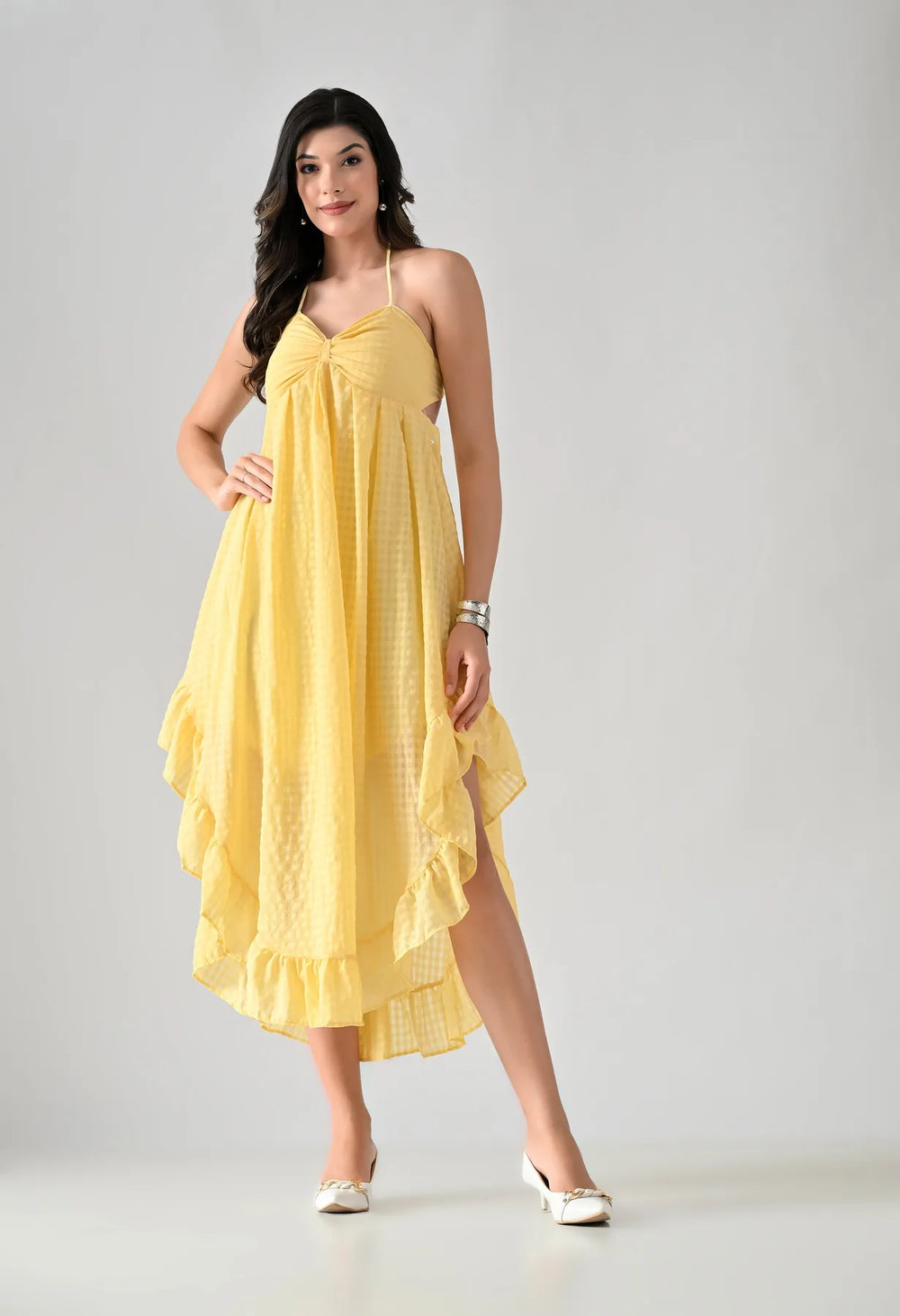 Flared Halter Midi Dress