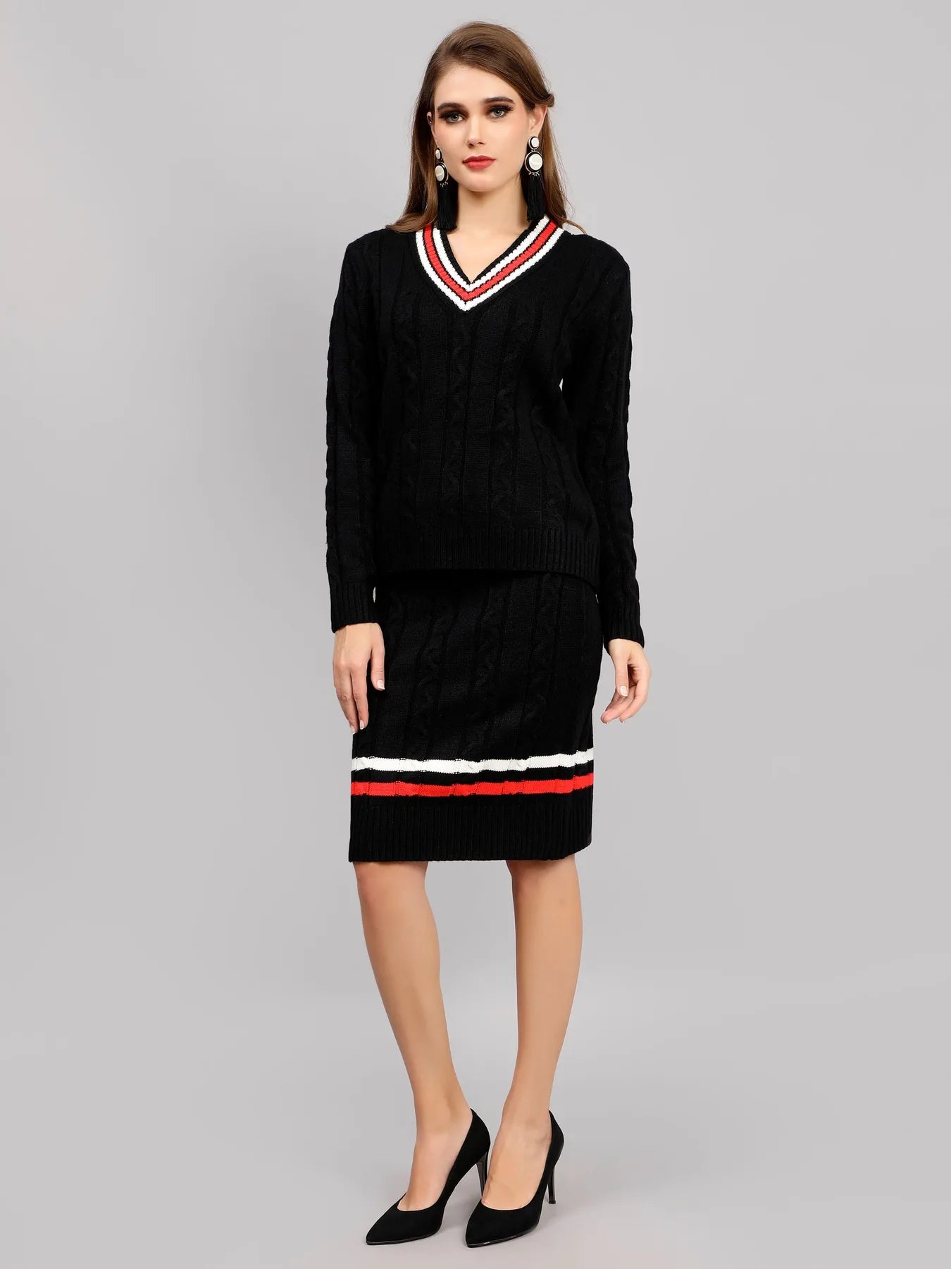 Cable Knit Pullover Skirt Set