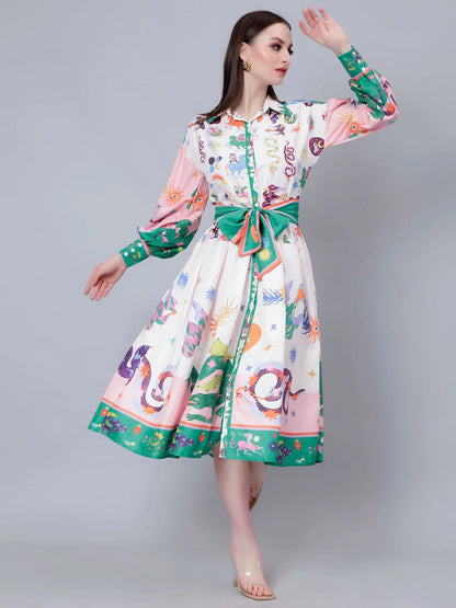 Mystic Animal Printed Shirt Dress