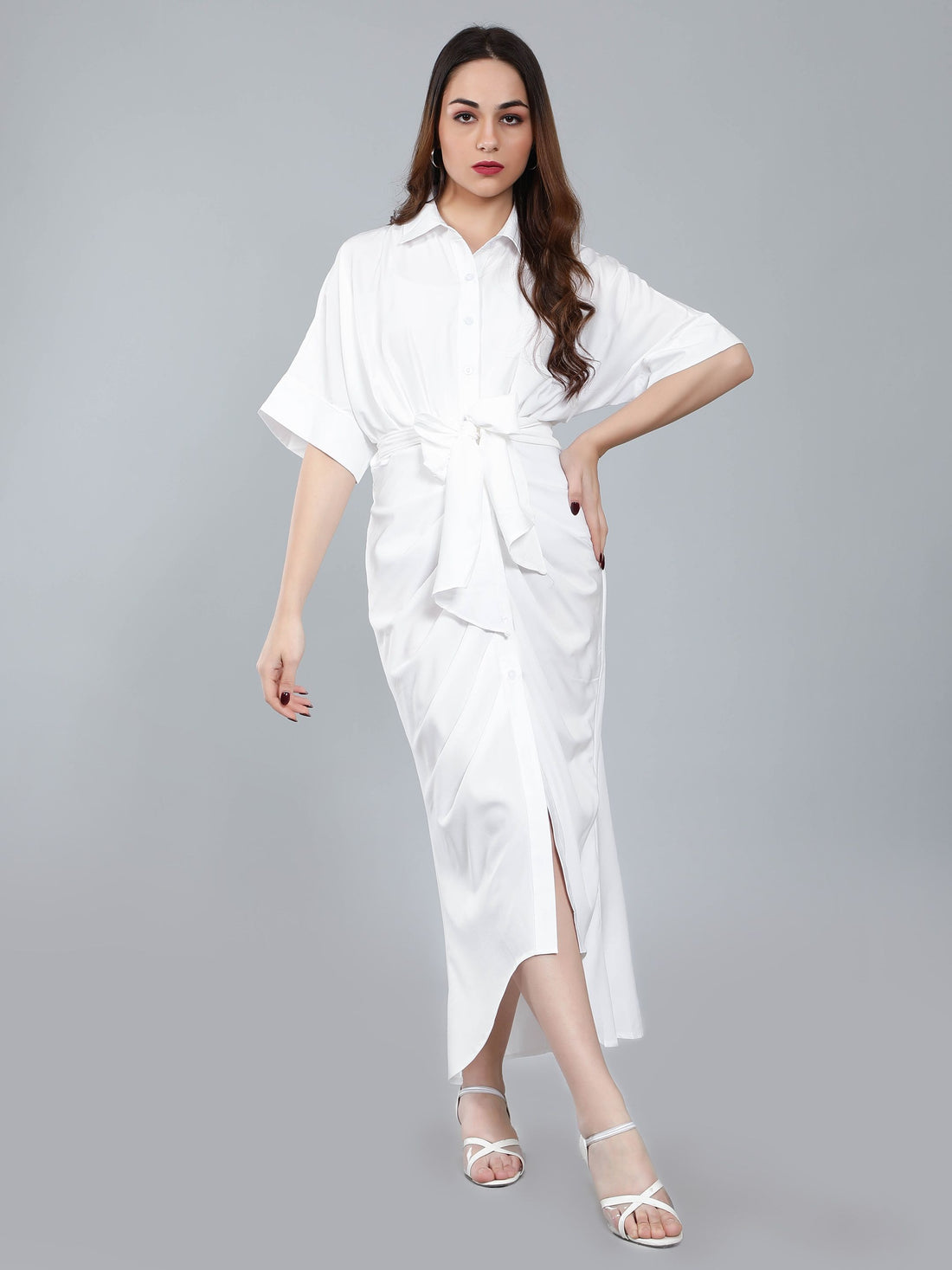 Cinched Waist Belted Shirt Dress