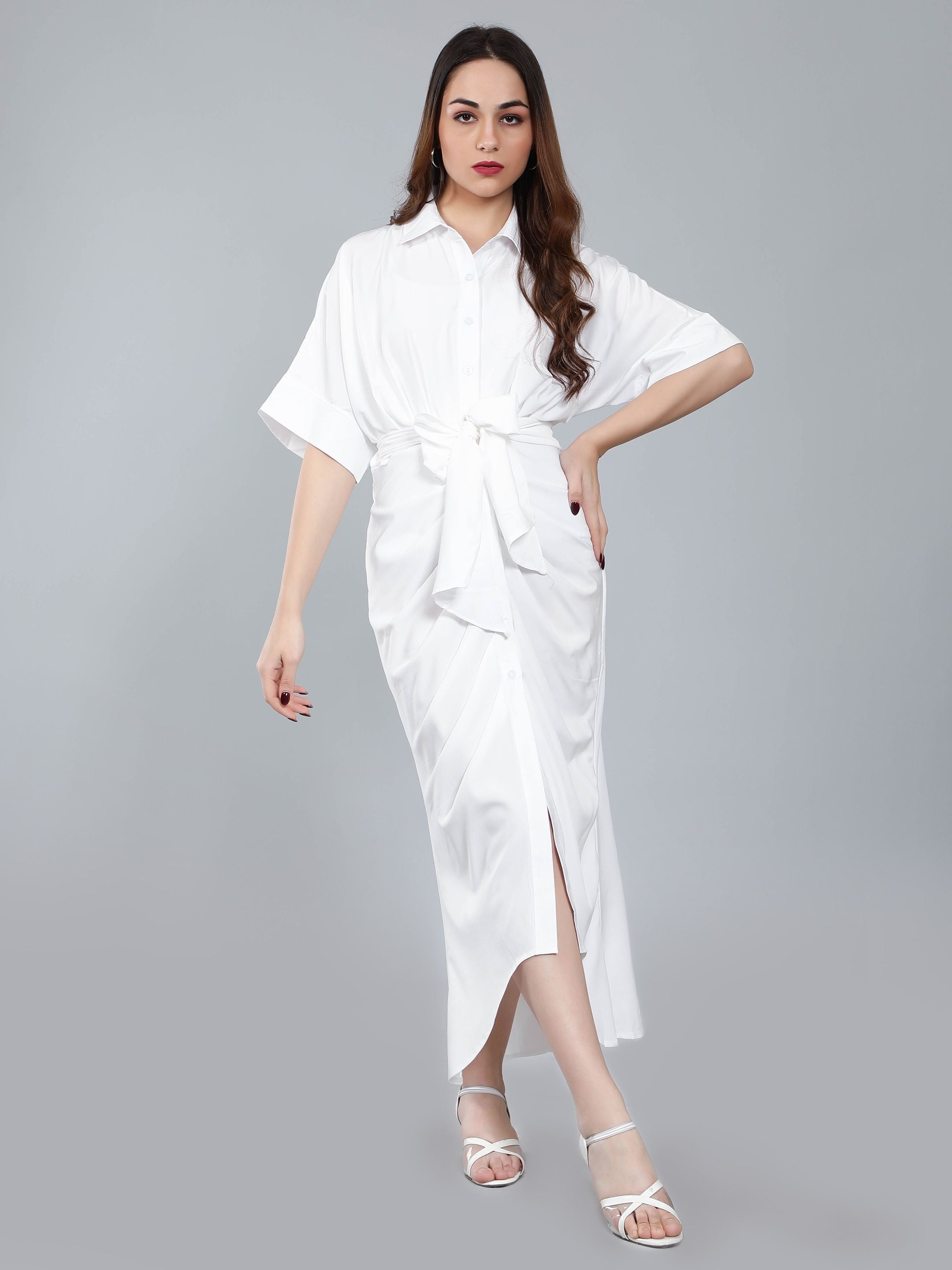 Cinched Waist Belted Shirt Dress