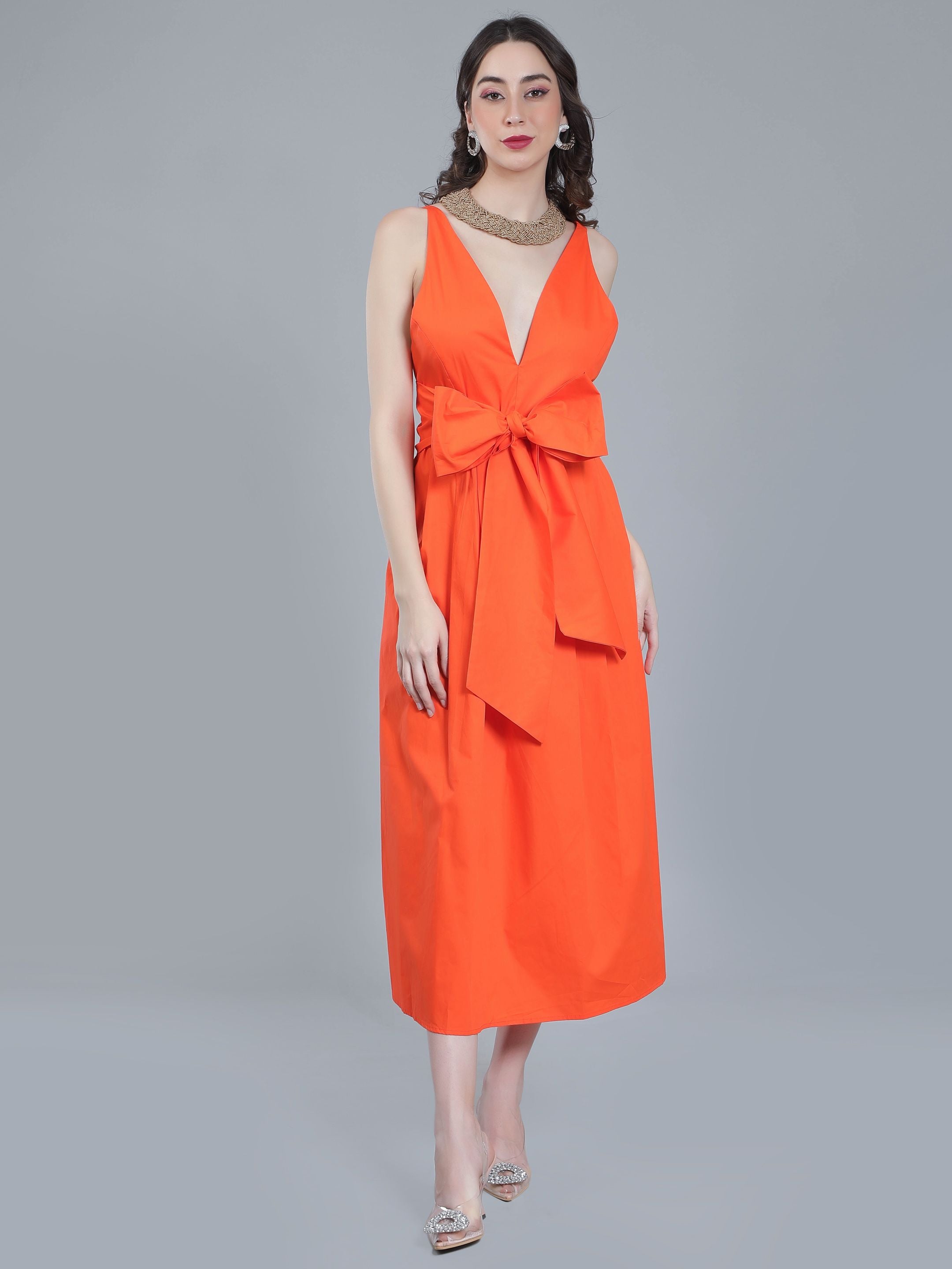 Deep V-Neck Cotton Dress