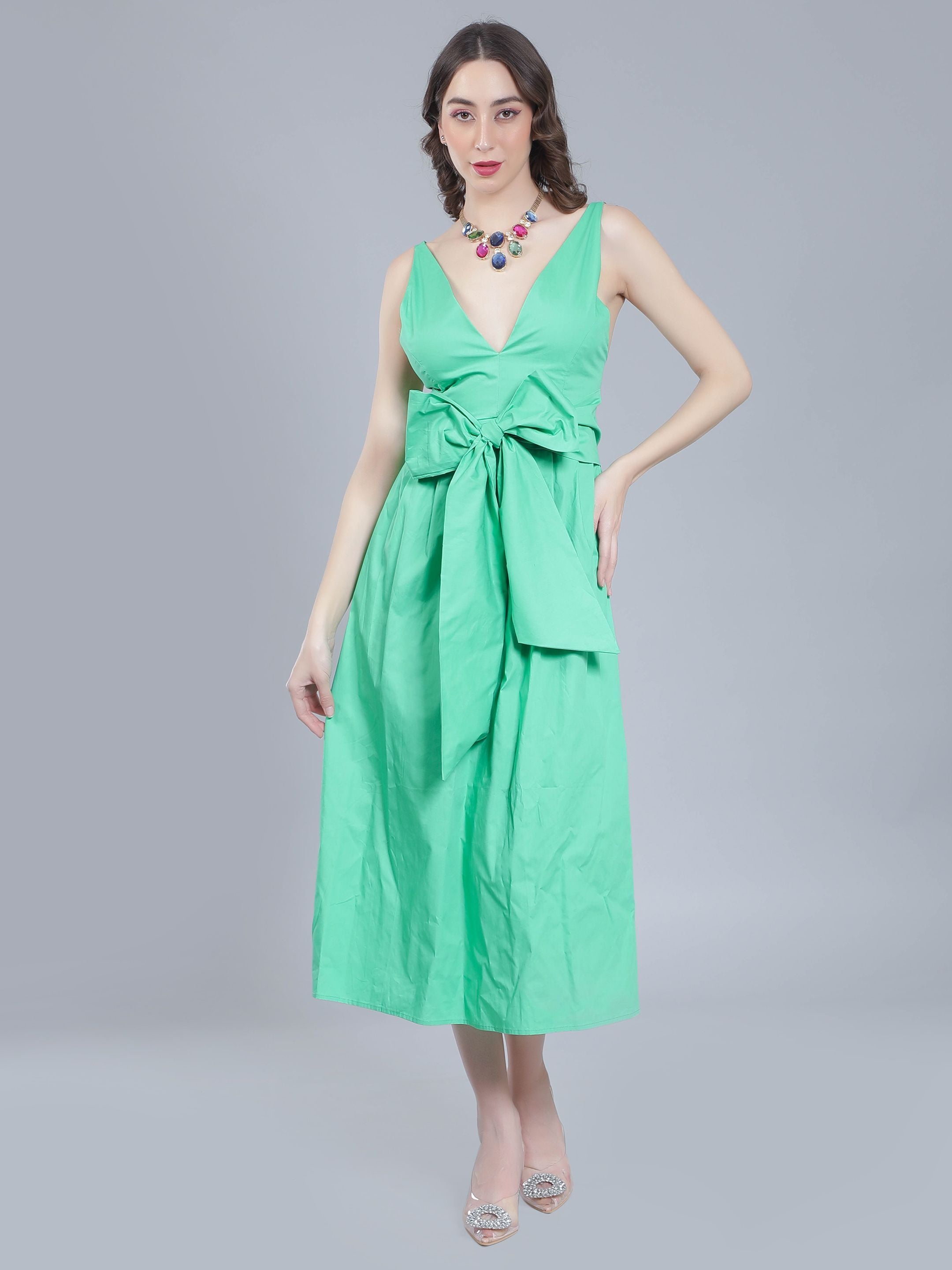 Deep V-Neck Cotton Dress