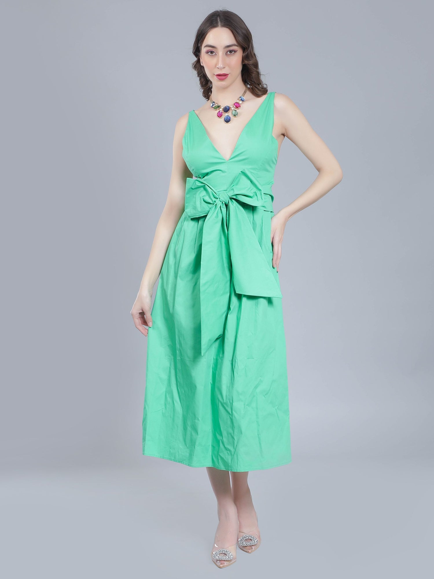 Deep V-Neck Cotton Dress