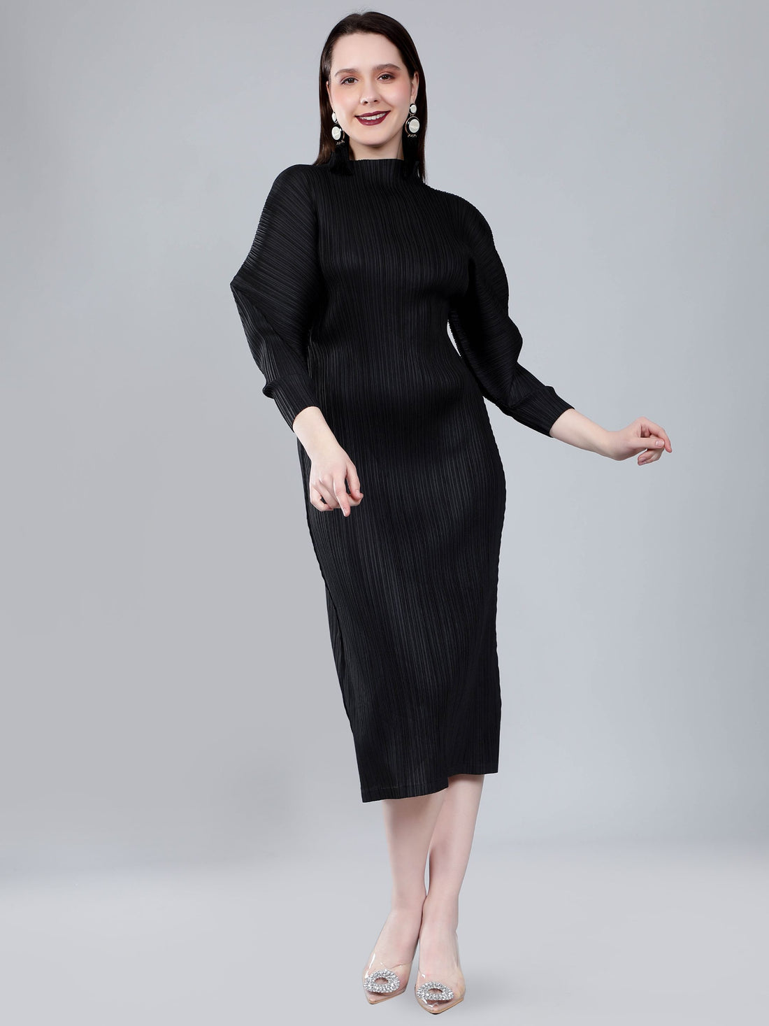 Jewel Neck Pleated Dress