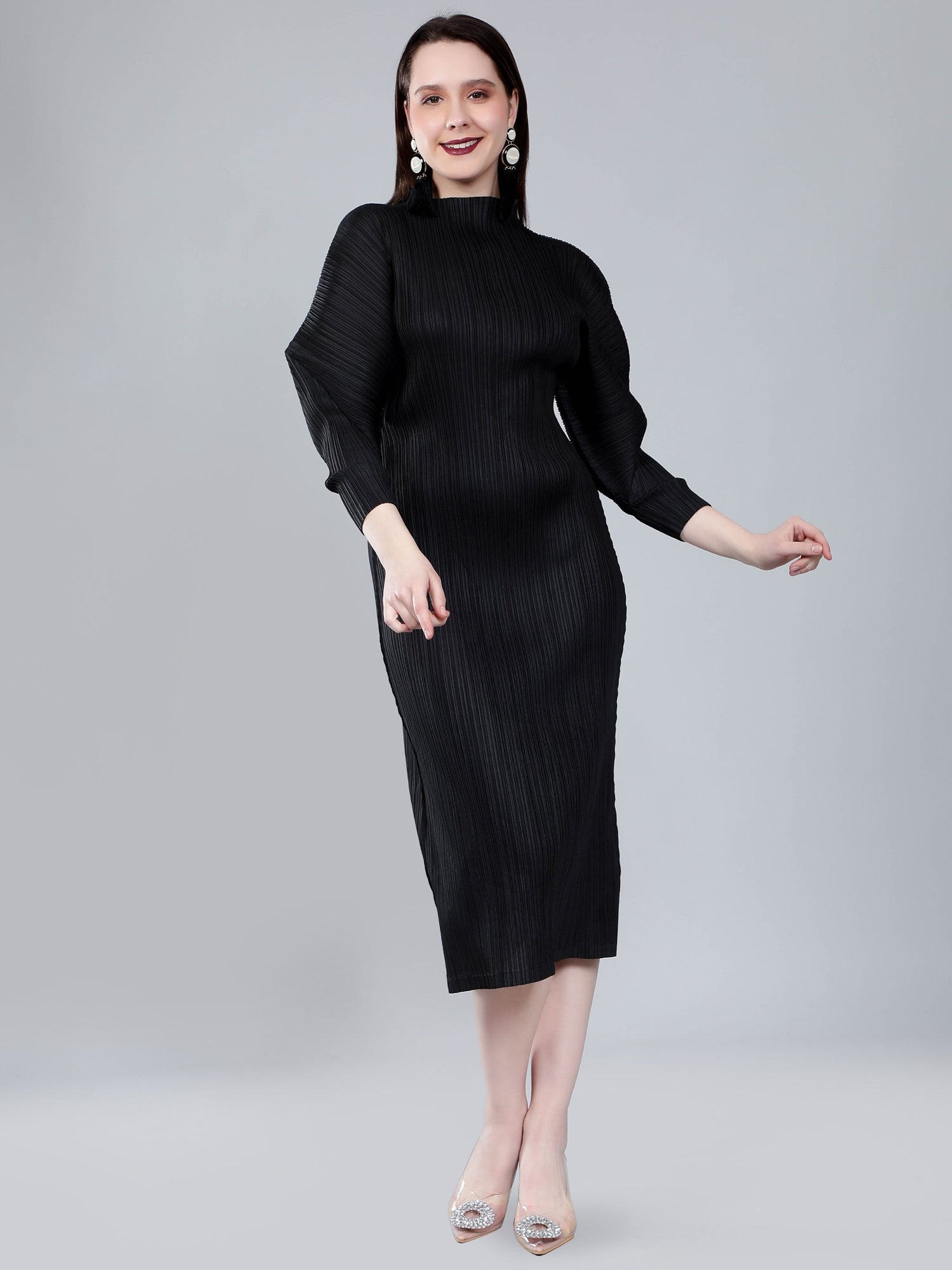 Jewel Neck Pleated Dress