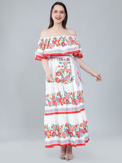 Floral Print Off-Shoulder Maxi Dress