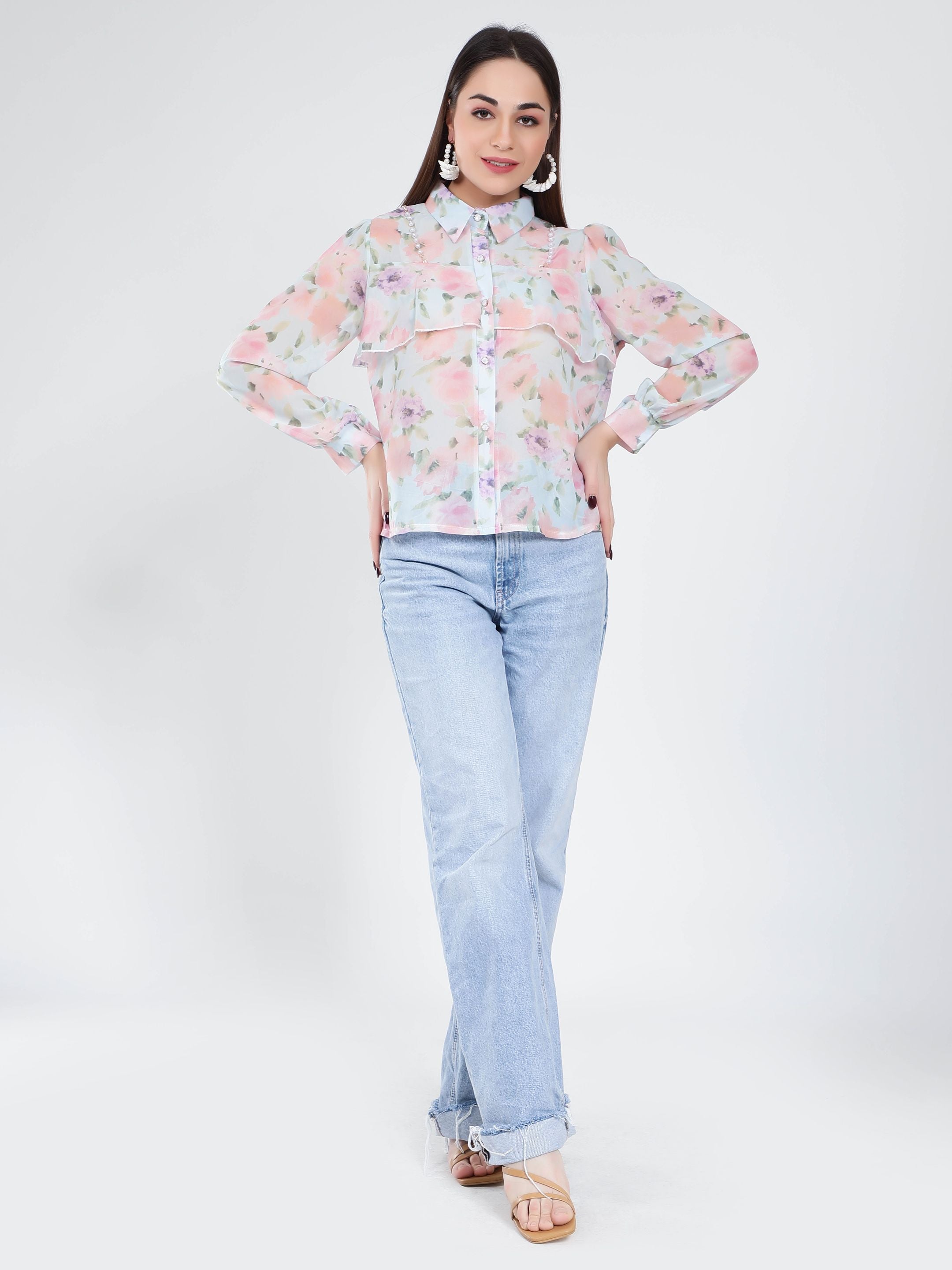 Ruffle Floral Shirt
