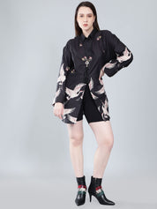 Crane Print Oversized Shirt