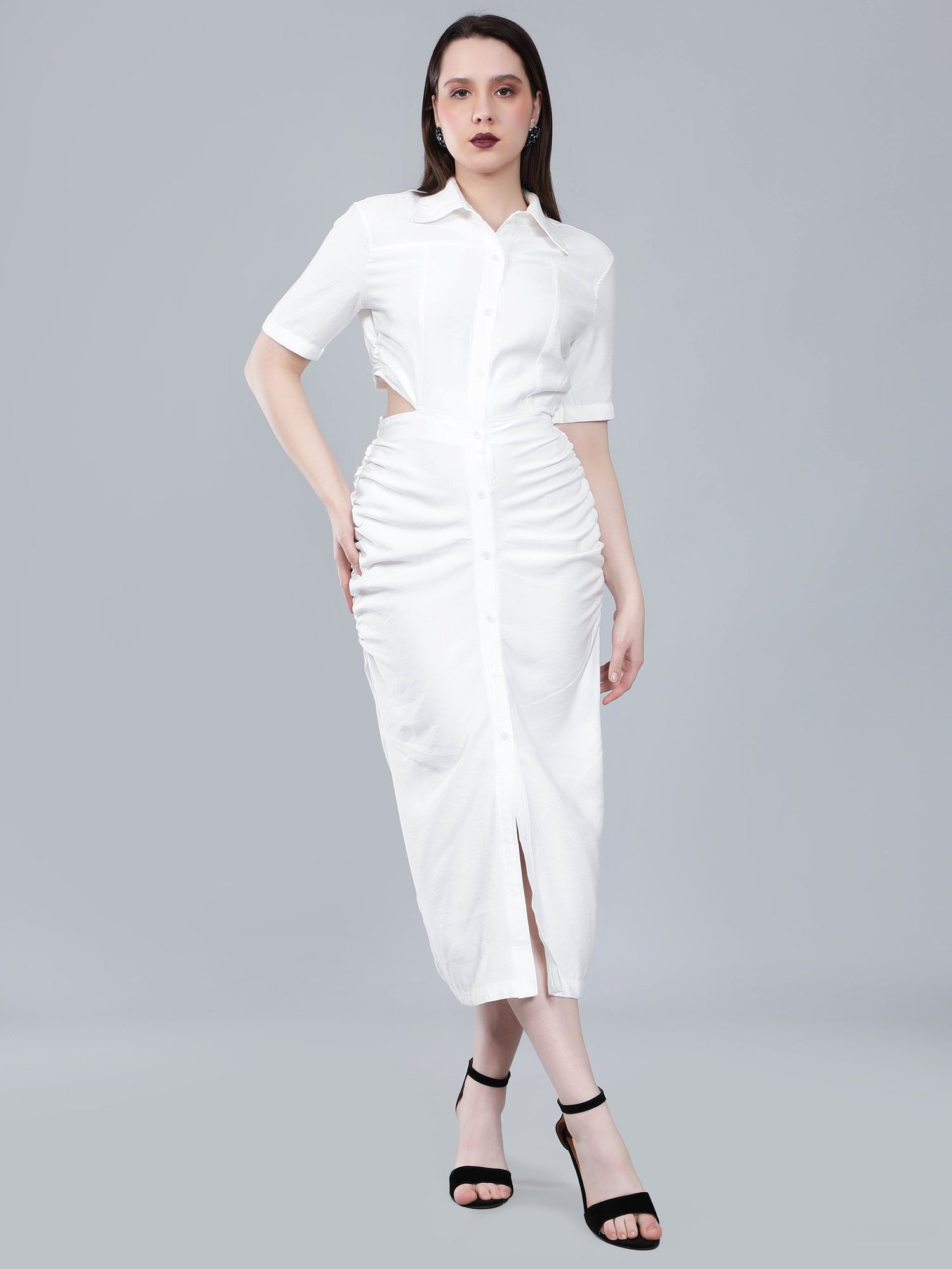 Back Cutout Shirt Dress