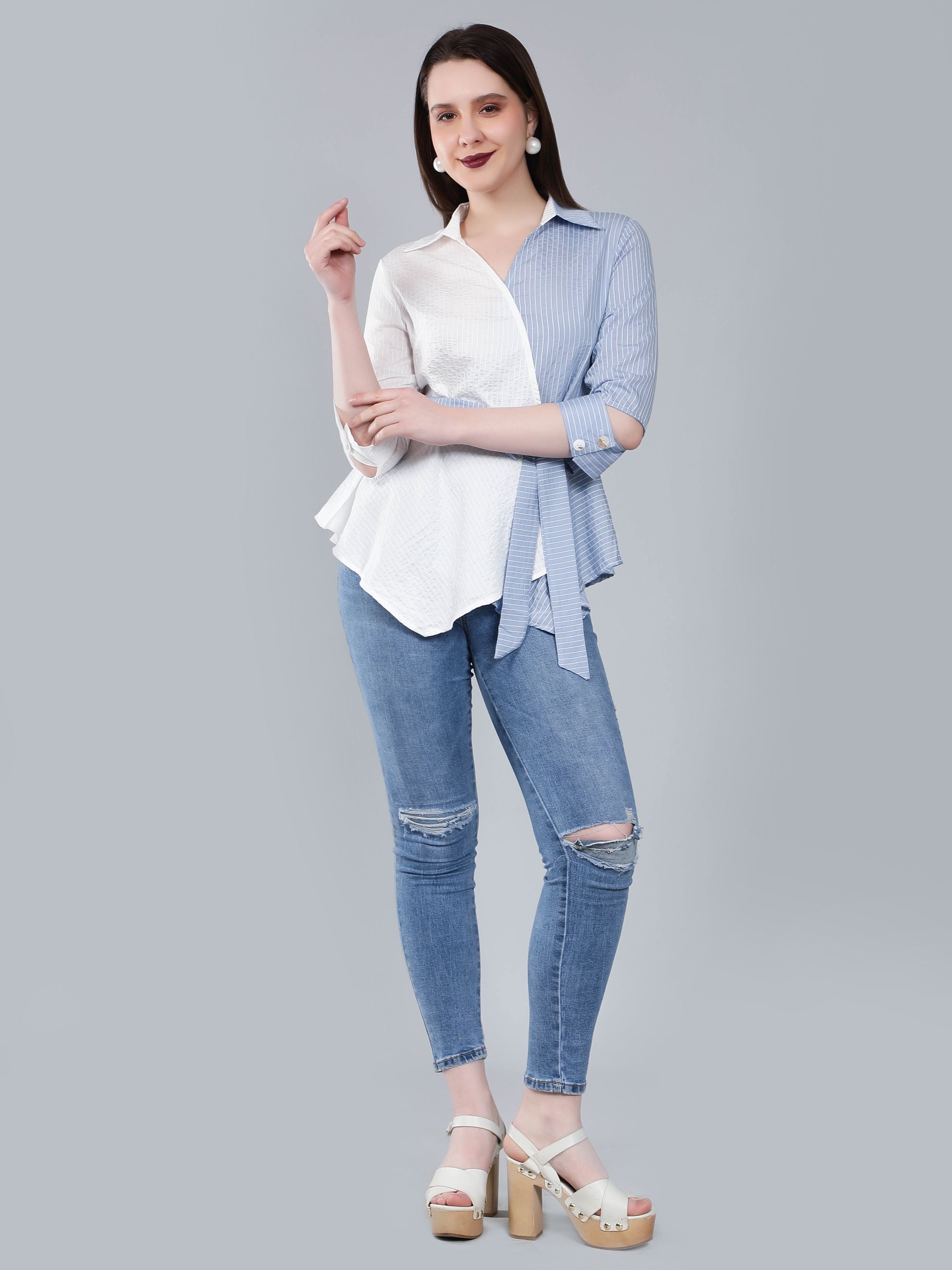 Colorblock Overlap Assymetrical Belted Top