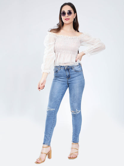 Tulle Smocking Glitter Top