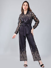 Tulle Sleeves Printed Jumpsuit