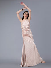 Fan Pleats One-Shoulder Dress