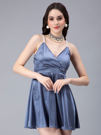 Pearl Straps Front Overlap Dress