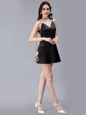 Pearl Straps Front Overlap Dress