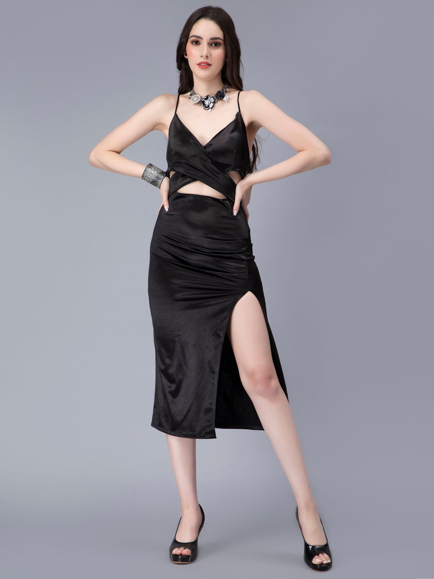 Cross Front Satin Dress