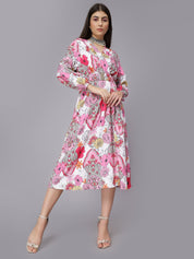 Abstract Floral Pattern Midi Dress