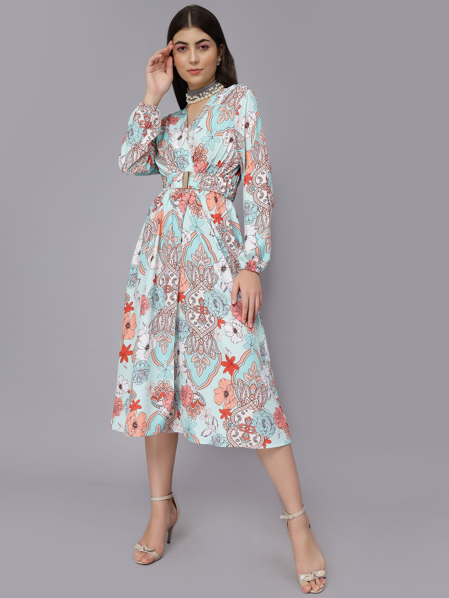 Abstract Floral Pattern Midi Dress