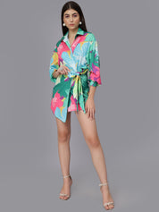 Floral Wrap Shirt Mini Dress
