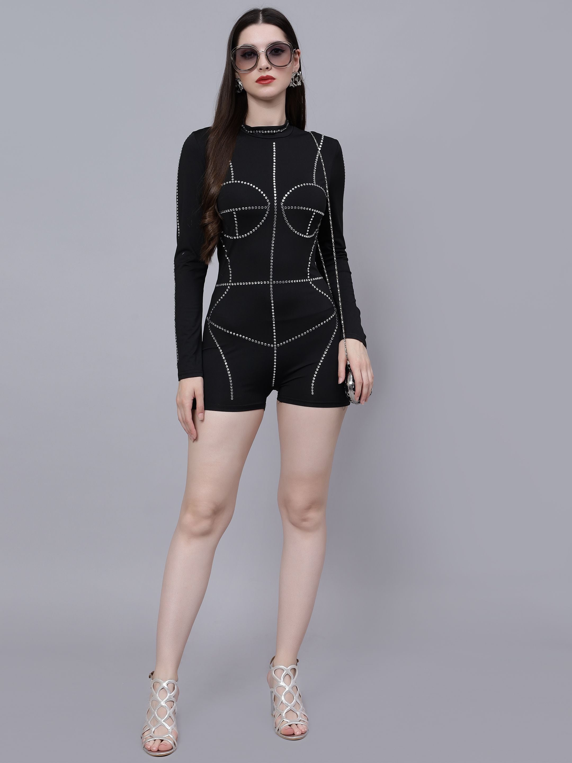 Rhinestone Stickon Detail Playsuit