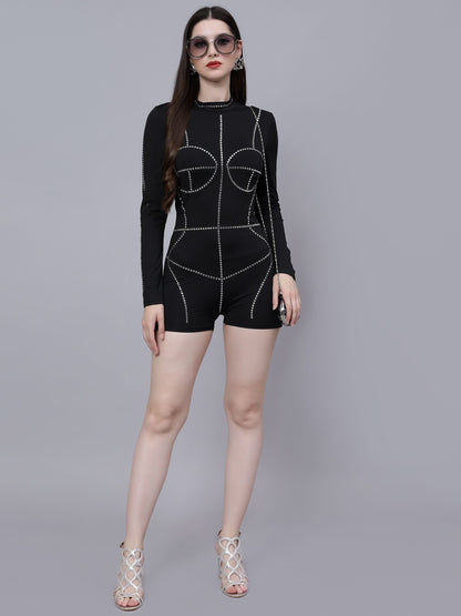 Rhinestone Stickon Detail Playsuit