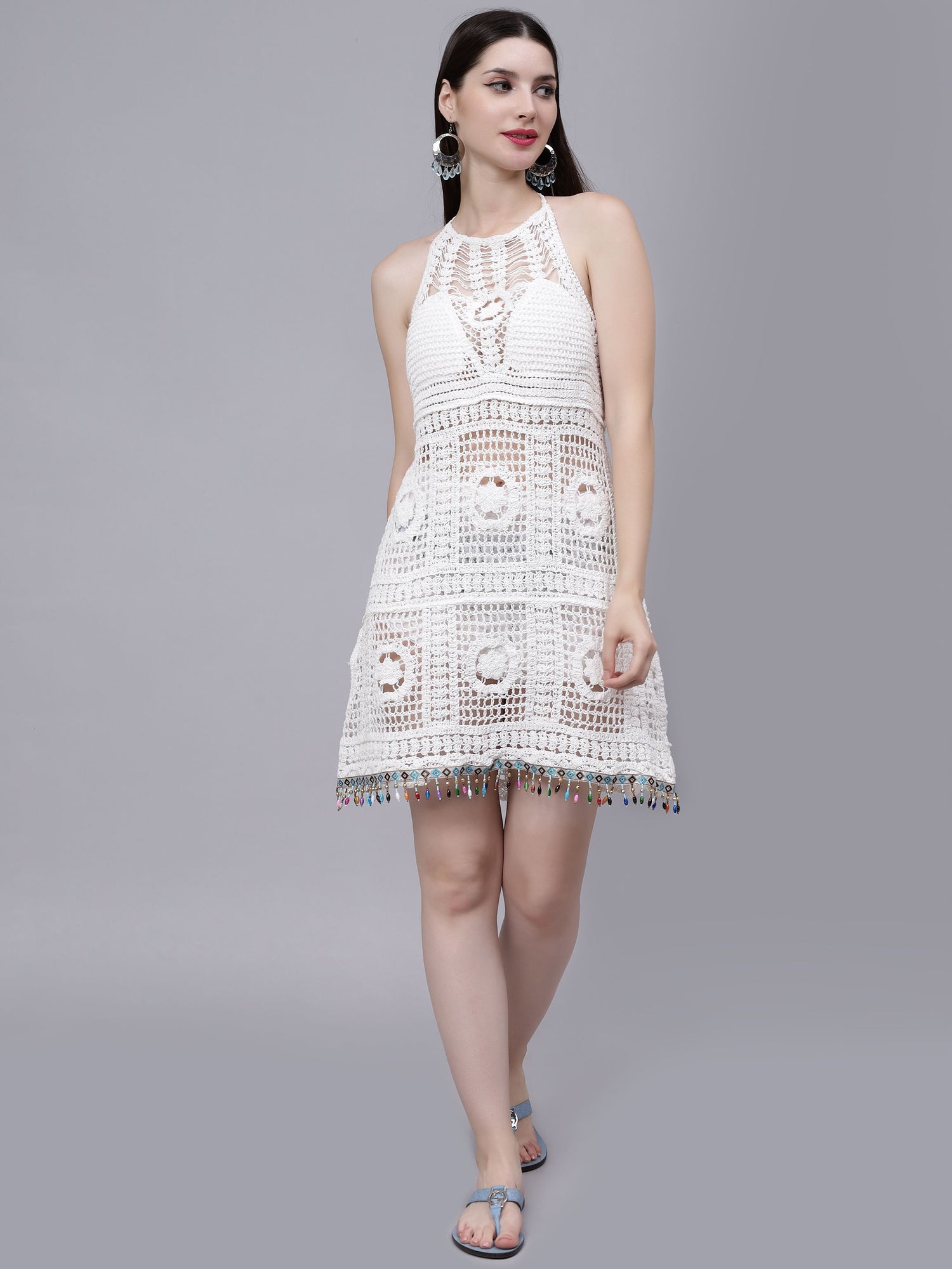 Crochet Halter Backless Dress