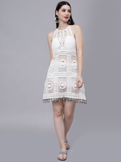 Crochet Halter Backless Dress
