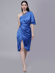 Off Shoulder Satin Midi Dress