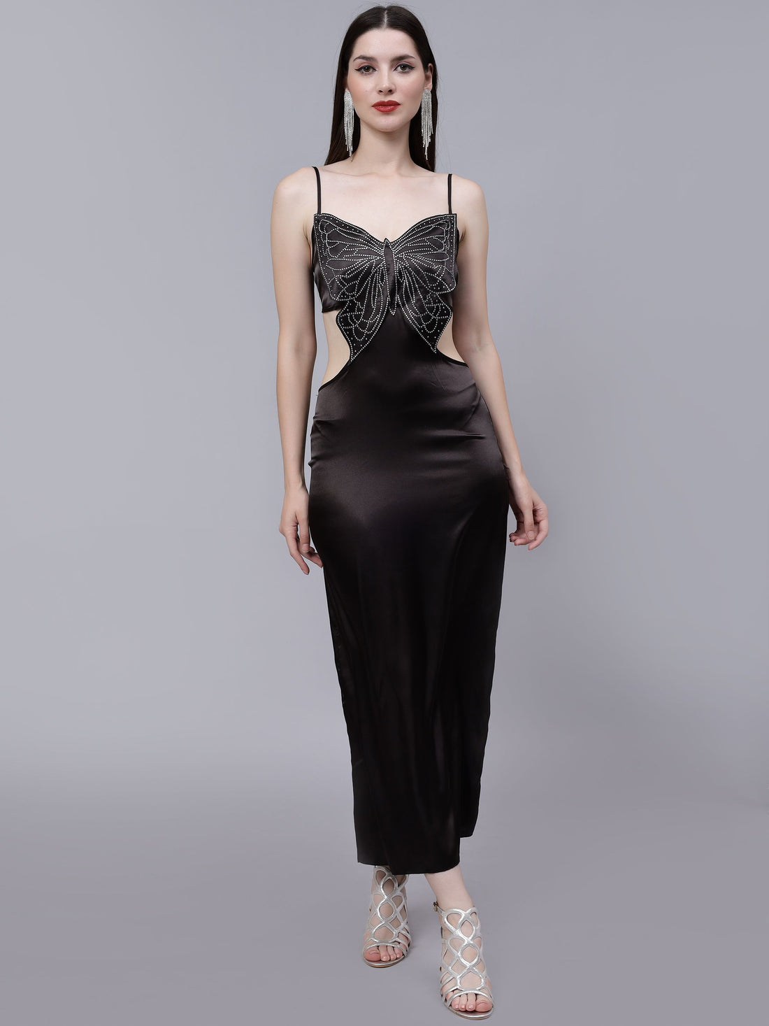 Rhinestone Butterfly Patch Slip Dress