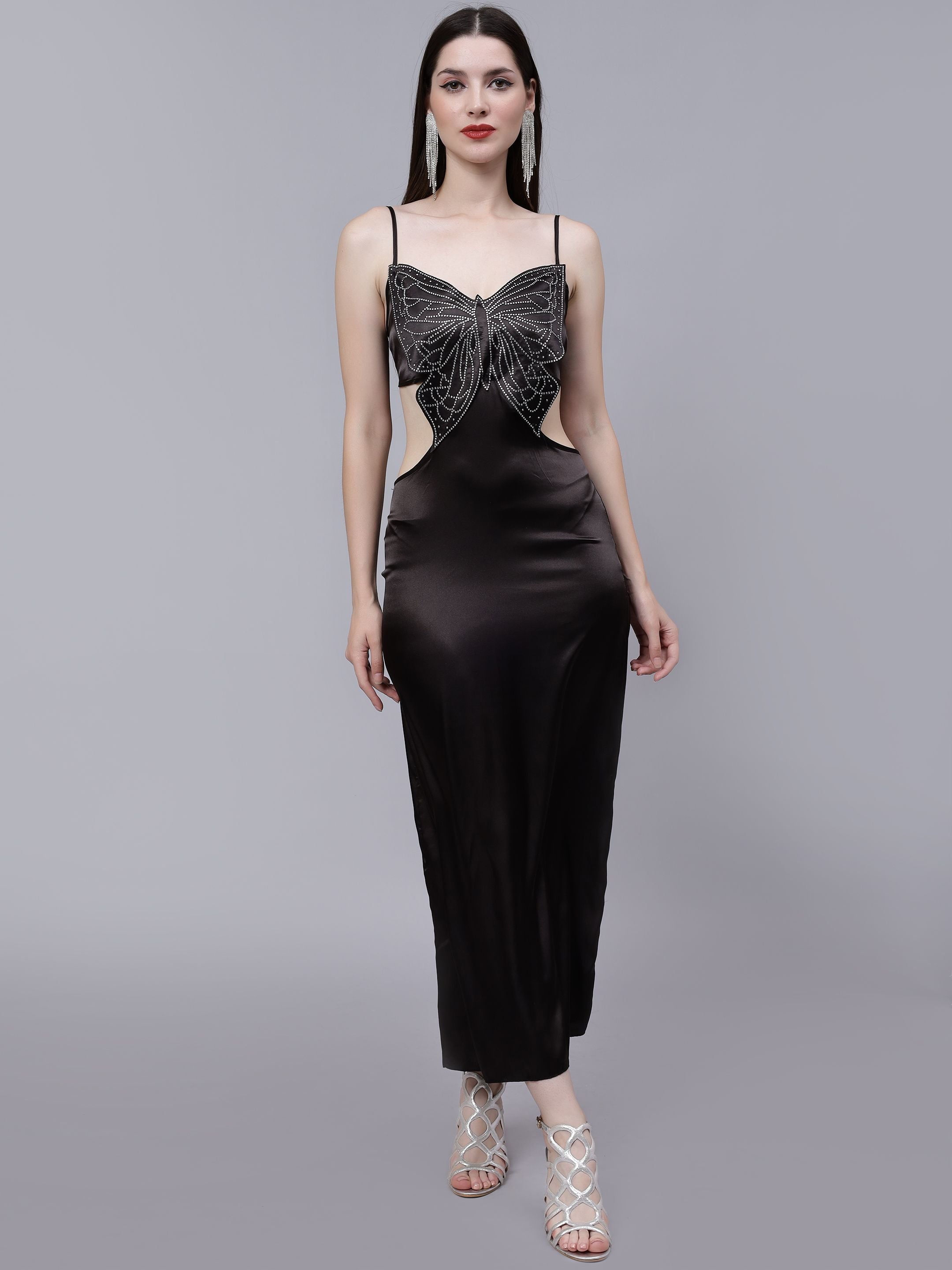Rhinestone Butterfly Patch Slip Dress