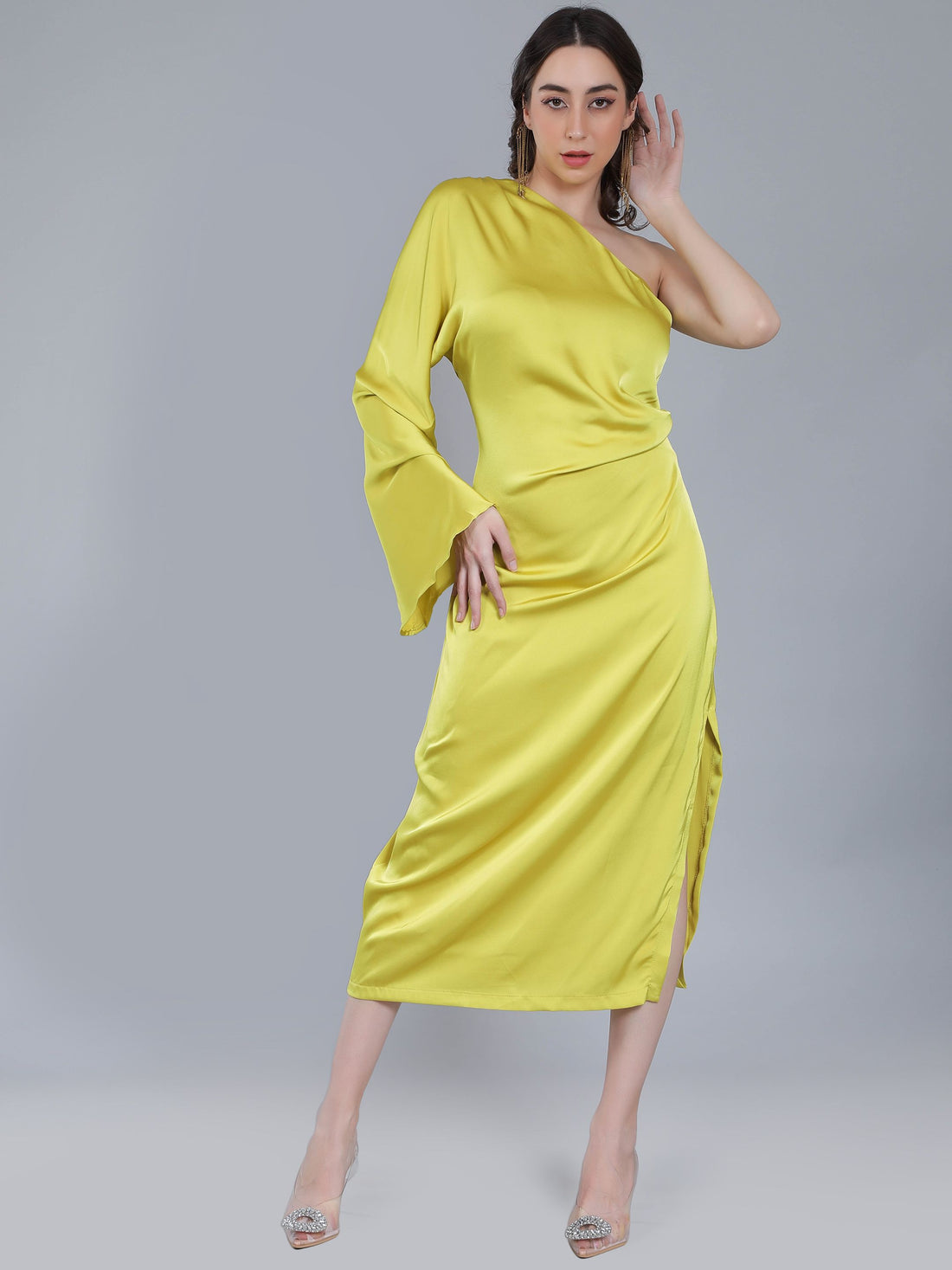 Draped Satin One Shoulder Dress
