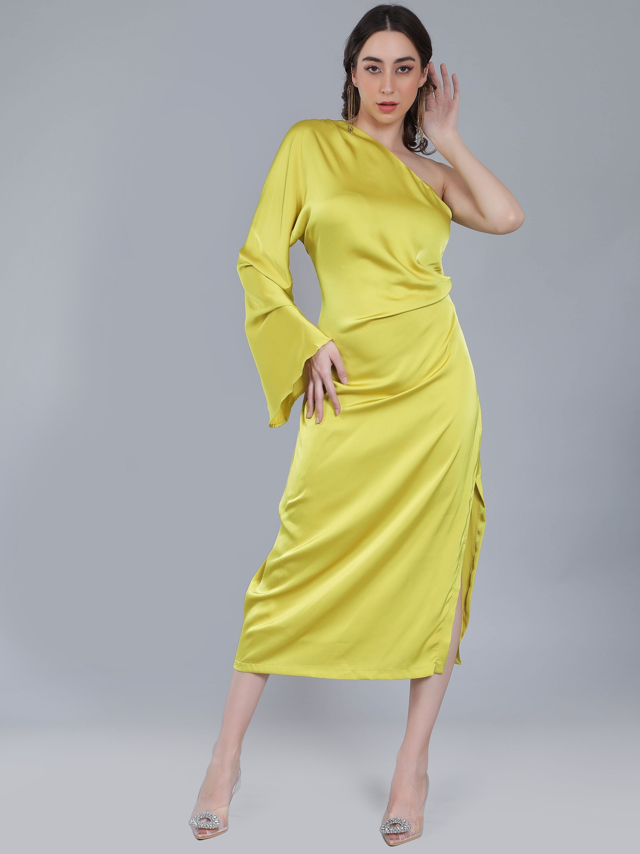 Draped Satin One Shoulder Dress