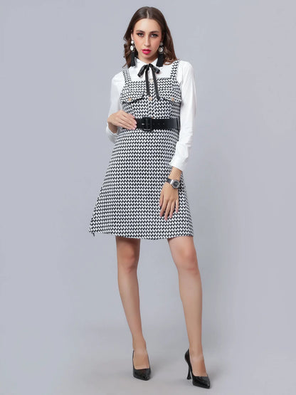 Houndstooth Tweed Suspender Dress &amp; Shirt Set