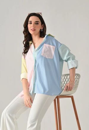Striped Colorblock Oversize Shirt