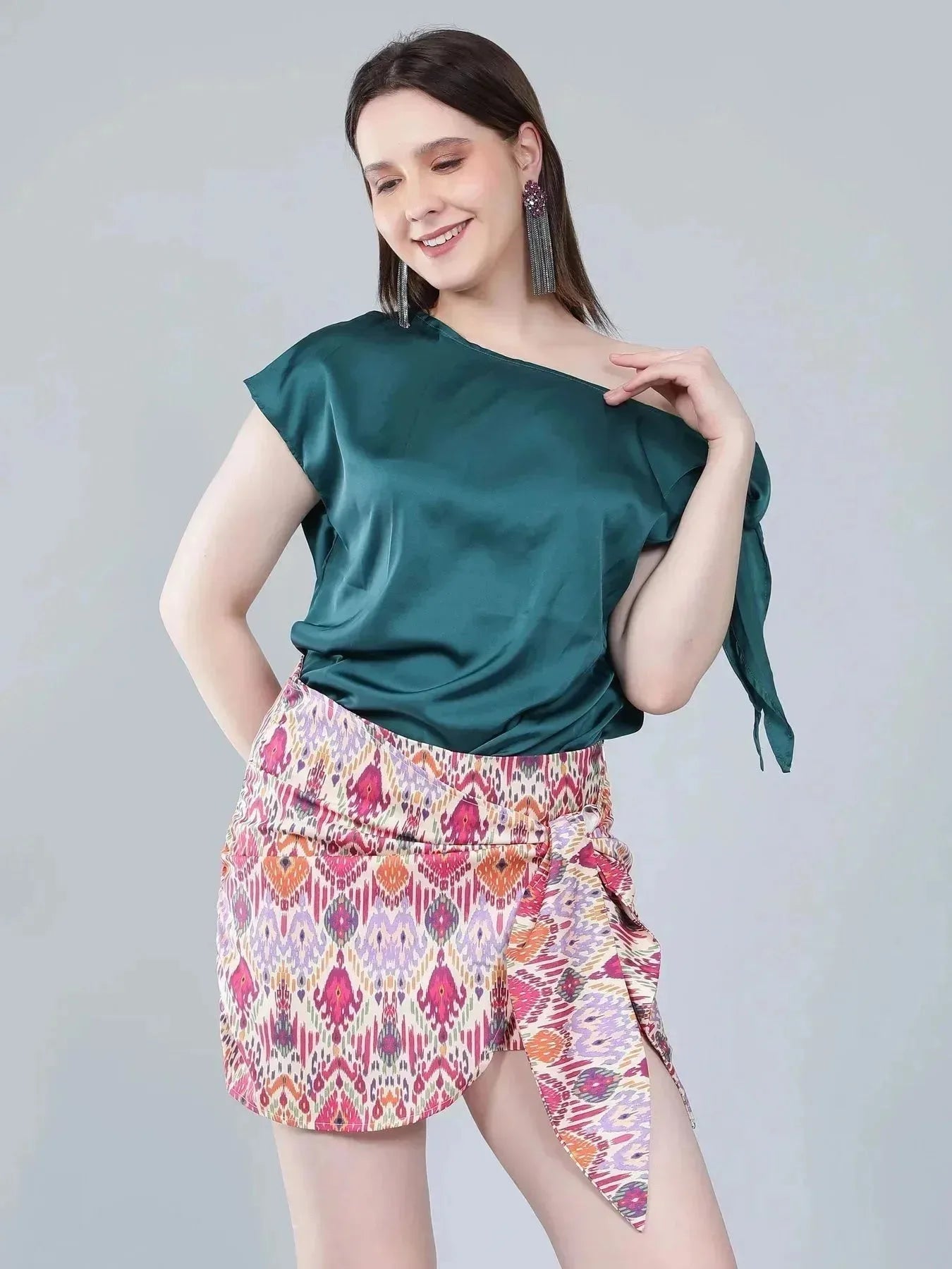 Tie Shoulder Satin Blouse