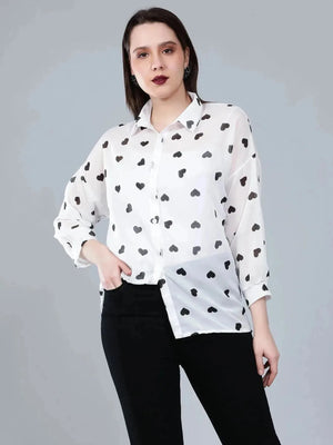 Heart Print Sheer Shirt