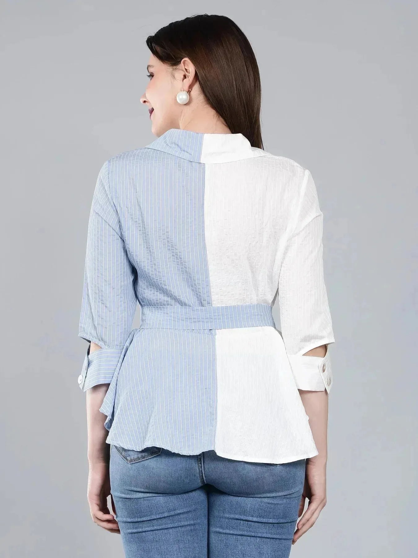 Colorblock Overlap Assymetrical Belted Top