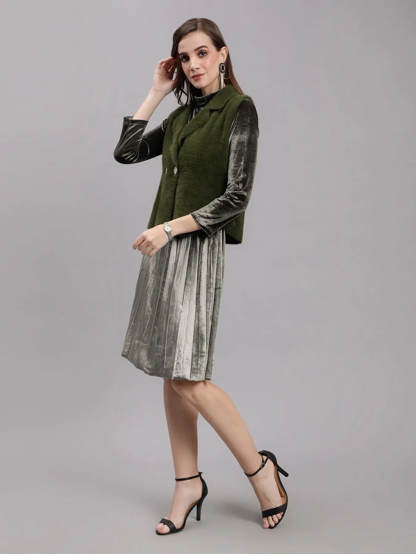 Sleeveless Jacket and Dress Set