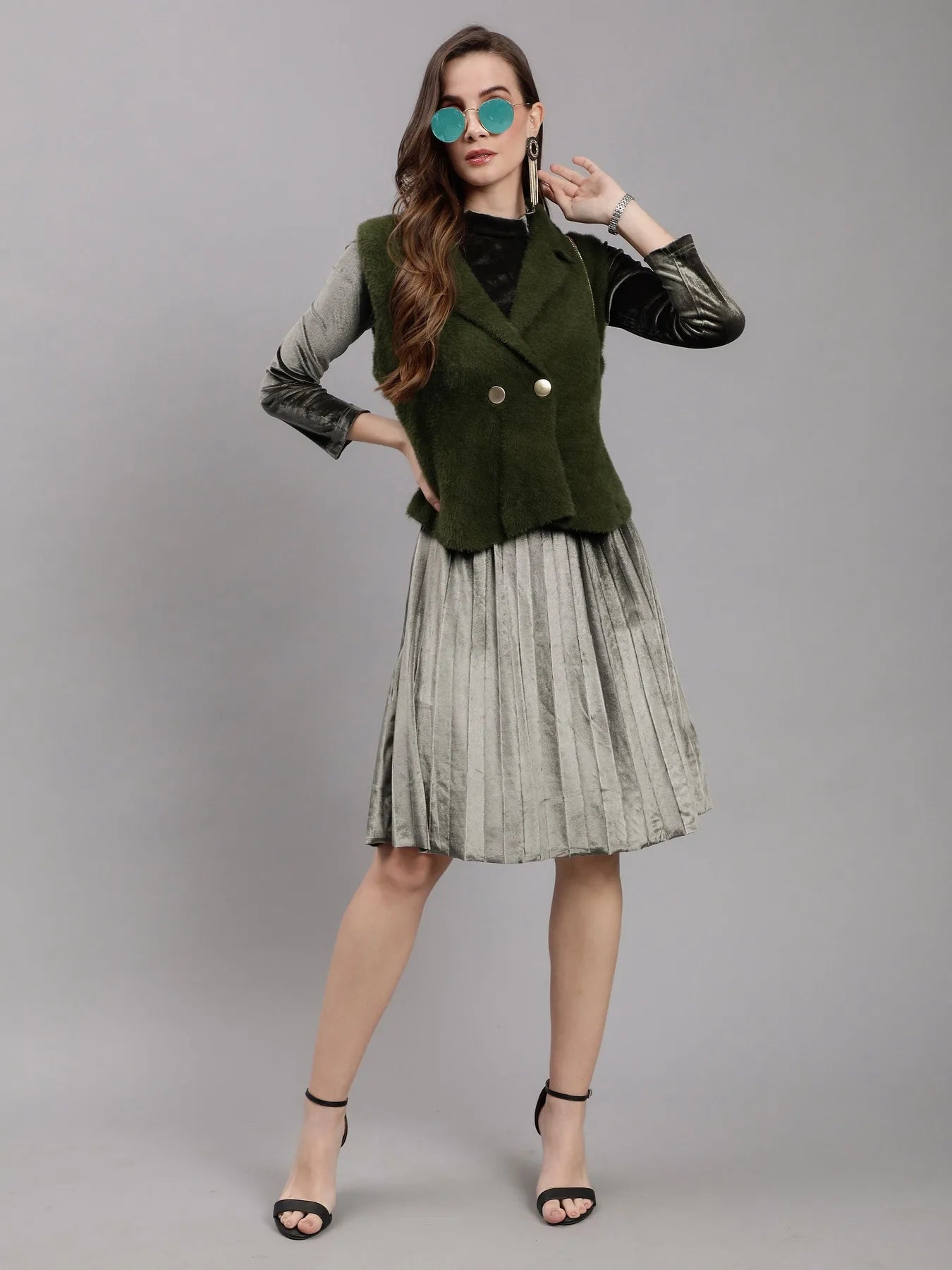 Sleeveless Jacket and Dress Set