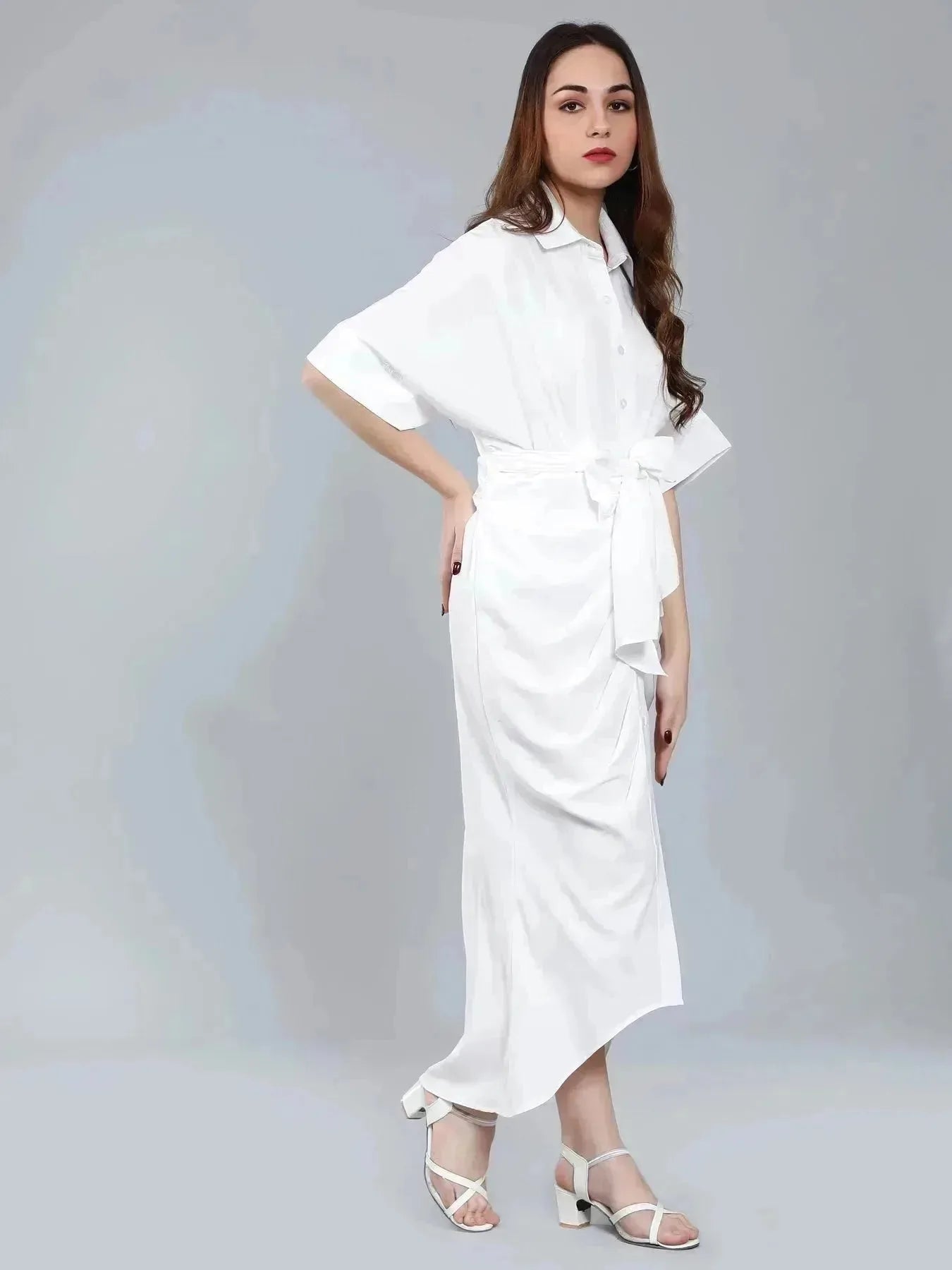 Cinched Waist Belted Shirt Dress