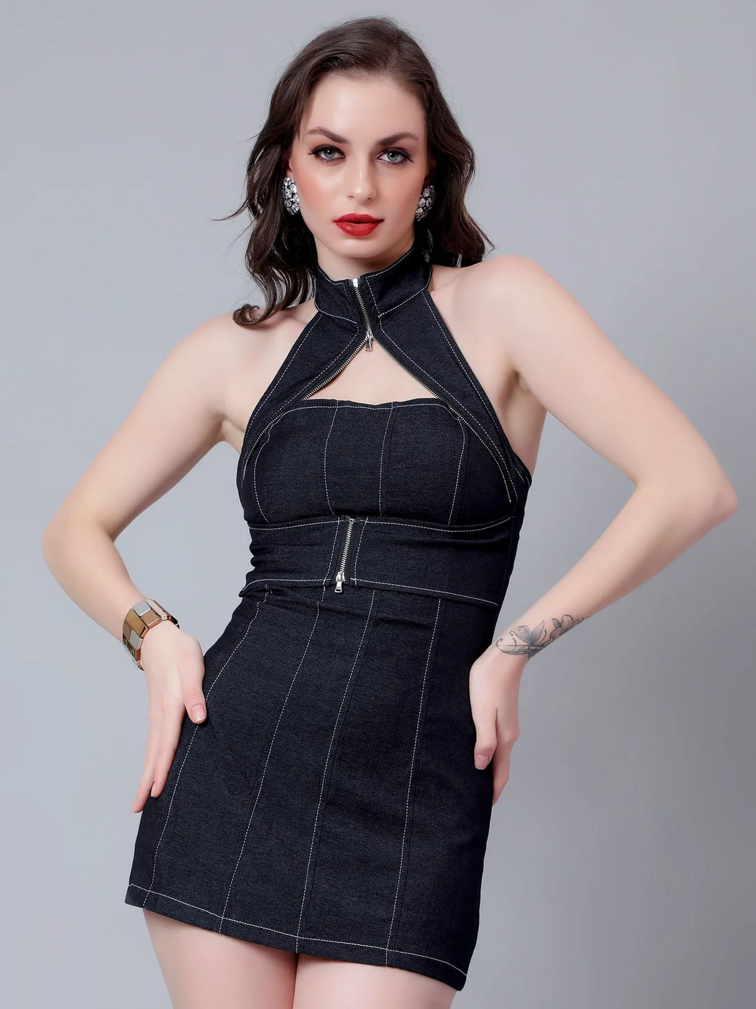 Halter Zipper Mini Dress