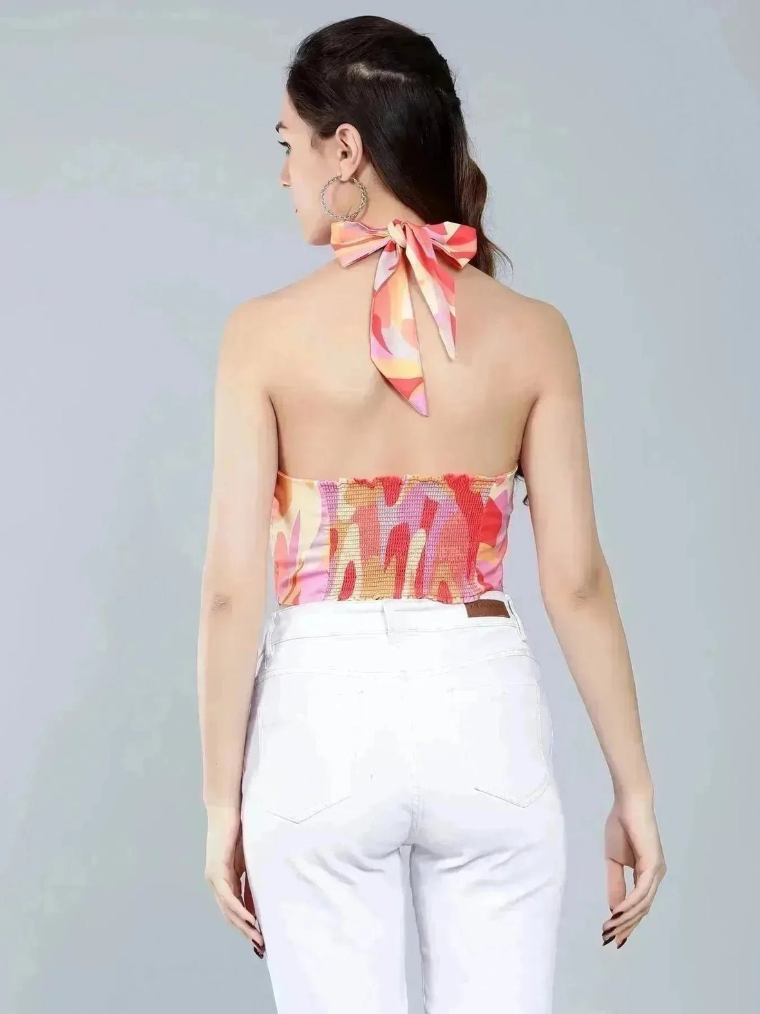 Abstract Print Cross Halter Top