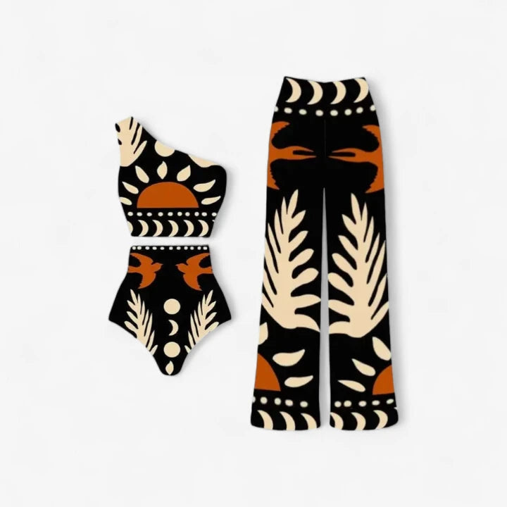 Abstract Printed Bikini and Pant Set