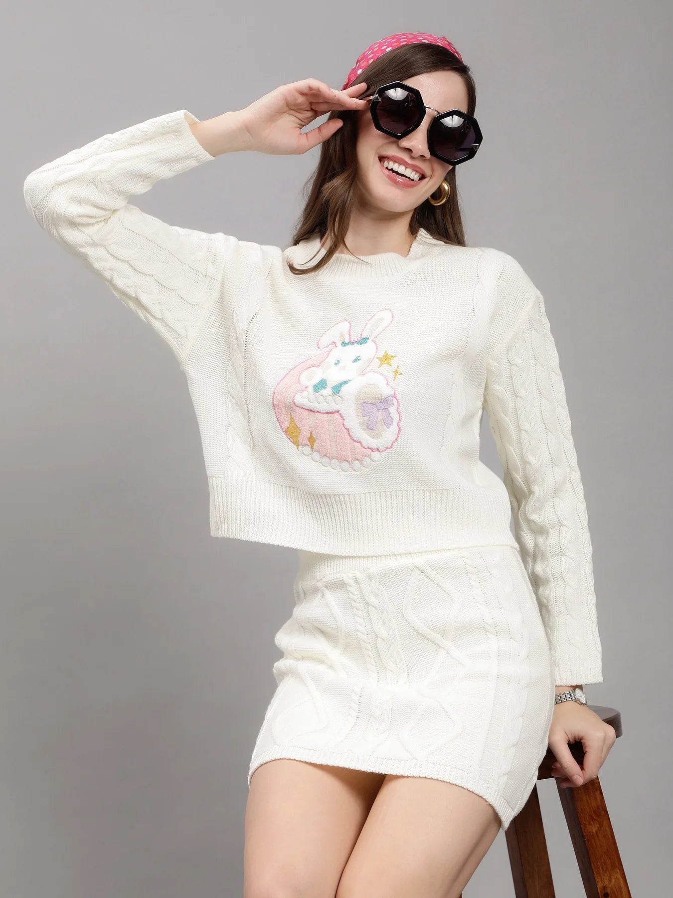 Knitted Patch Embroidery Two Piece Set