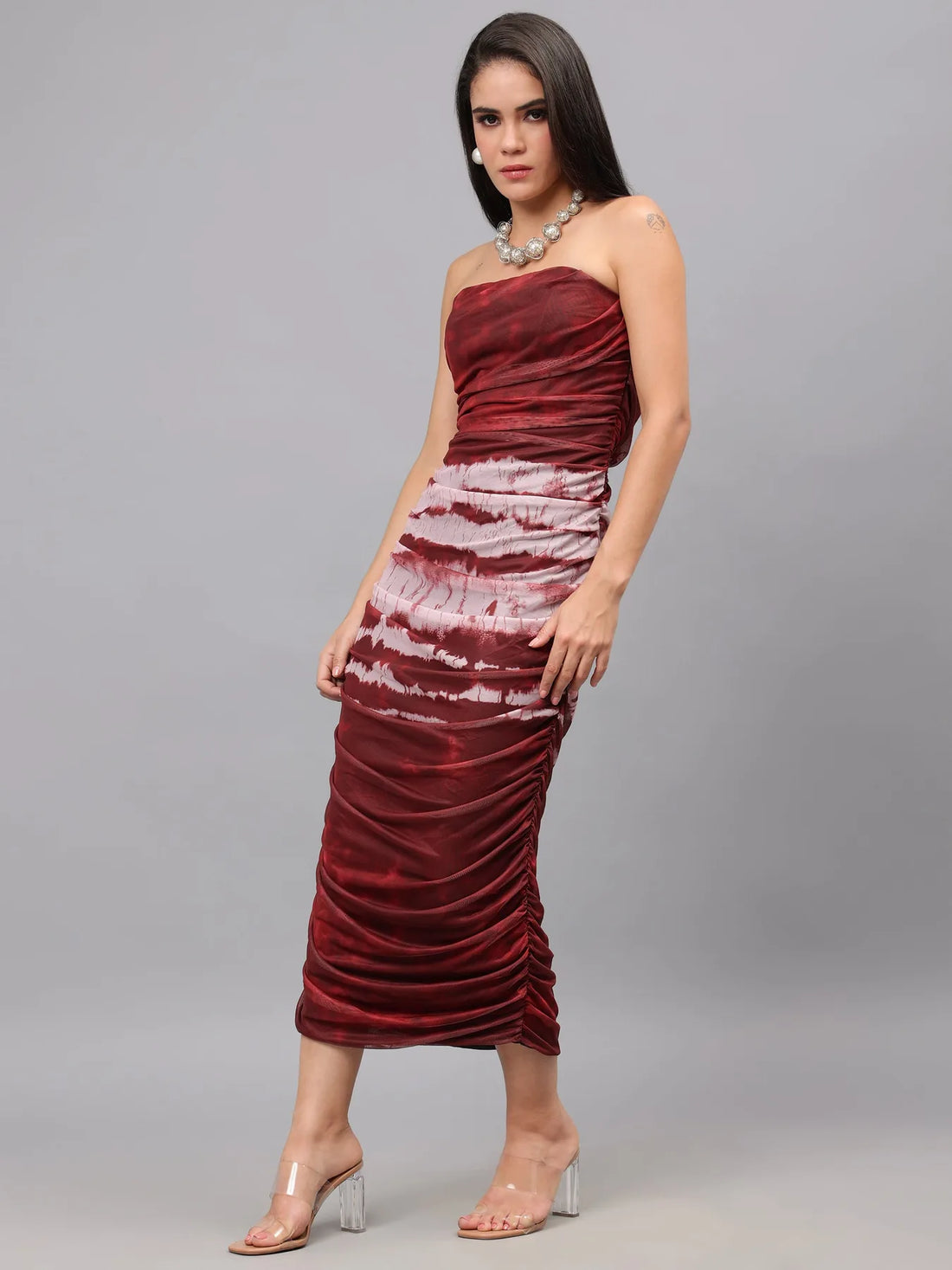 Tie Dye Printed Ruched Dress