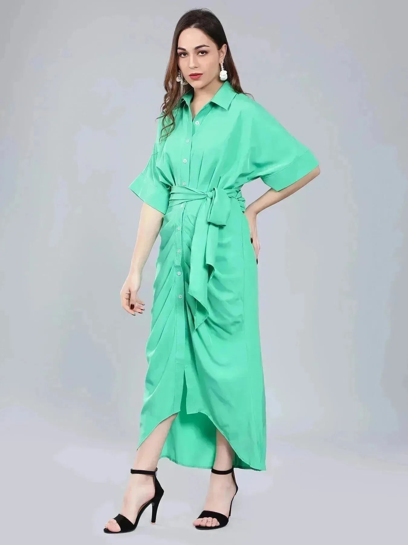Cinched Waist Belted Shirt Dress