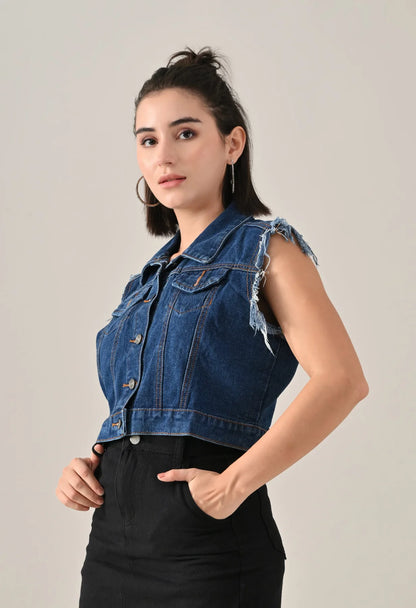 Fray Denim Vest Jacket
