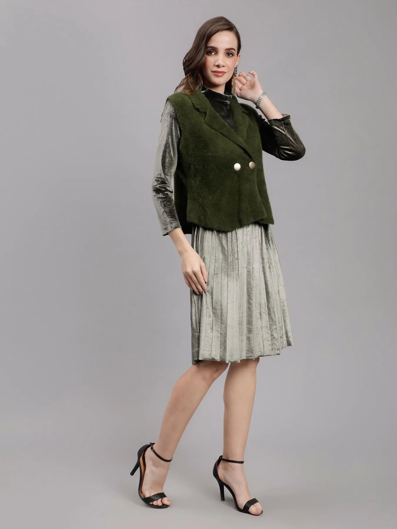Sleeveless Jacket and Dress Set