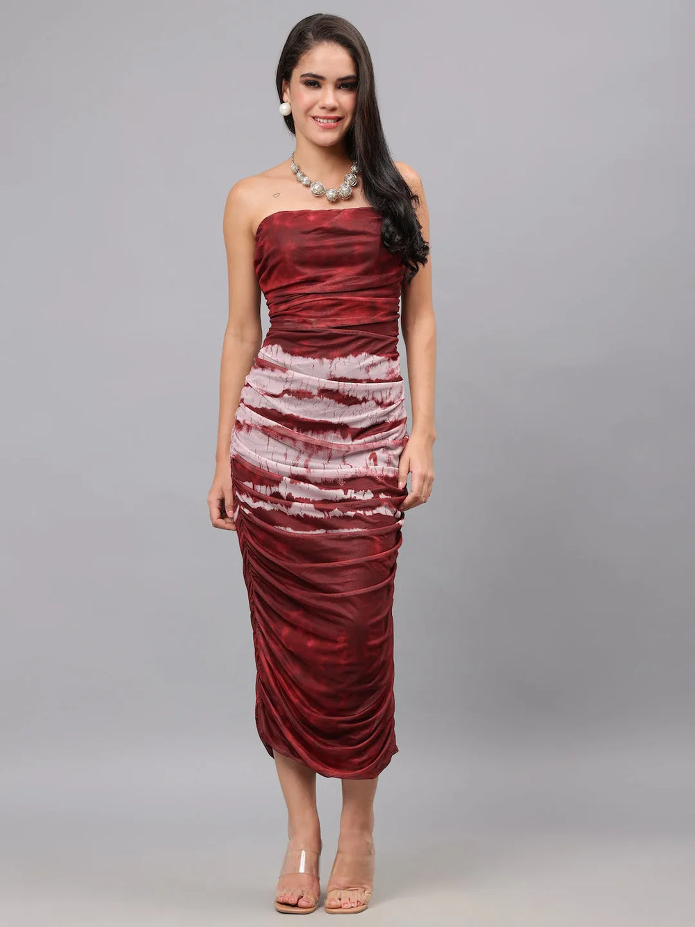 Tie Dye Printed Ruched Dress